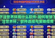 下注世界杯用什么软件-如何智慧下注世界杯，软件选择与策略指南