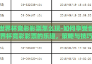 世界杯竞彩彩票怎么玩-如何享受世界杯竞彩彩票的乐趣，策略与技巧