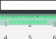 微信怎么买世界杯足球-微信购买世界杯足球票的便捷指南