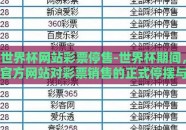 世界杯网站彩票停售-世界杯期间，官方网站对彩票销售的正式停摆与影响透析