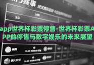 app世界杯彩票停售-世界杯彩票APP的停售与数字娱乐的未来展望