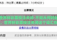 世界杯彩票投注关闭-不知从何时起，世界杯彩票投注关闭这个词汇在各大新闻标题与社交媒体上频繁出现。这不仅仅是一串简单的文字，它背后蕴含着一份迫切的告知与一个既定的事实