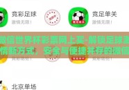 微信世界杯彩票网上买-解锁足球激情新方式，安全与便捷并存的微信世界杯彩票网购指南