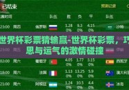 世界杯彩票猜输赢-世界杯彩票，巧思与运气的激情碰撞