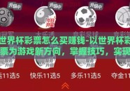 世界杯彩票怎么买赚钱-以世界杯彩票为游戏新方向，掌握技巧，实现小赢梦想