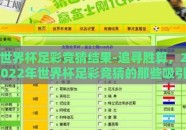 世界杯足彩竞猜结果-追寻胜算，2022年世界杯足彩竞猜的那些吸引人瞬间