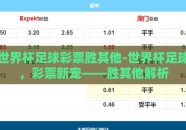 世界杯足球彩票胜其他-世界杯足球，彩票新宠——胜其他解析