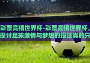 彩票竞猜世界杯-彩票竞猜世界杯，探讨足球激情与梦想的投注真的只是运气？