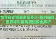 世界杯彩票最多买多少-细则探微，世界杯彩票购买限额全解析