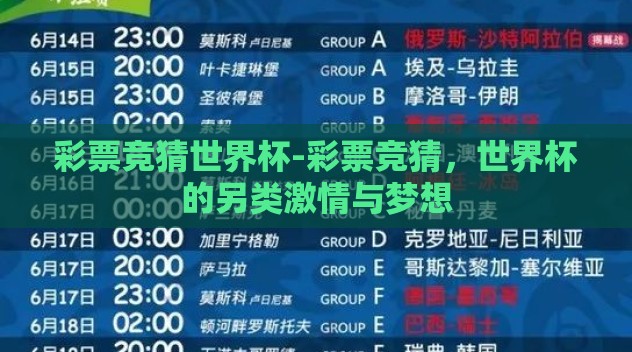 彩票竞猜世界杯-彩票竞猜，世界杯的另类激情与梦想