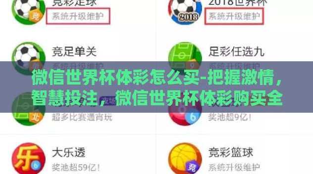 微信世界杯体彩怎么买-把握激情,智慧投注,微信世界杯体彩购买全攻略 微信世界杯体彩怎么买-把握激情,智慧投注,微信世界杯体彩购买全攻略