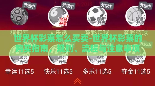 世界杯彩票怎么买卖-世界杯彩票的购买指南，规则、流程与注意事项