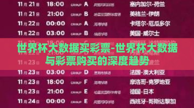 世界杯大数据买彩票-世界杯大数据与彩票购买的深度趋势 世界杯大数据买彩票-世界杯大数据与彩票购买的深度趋势