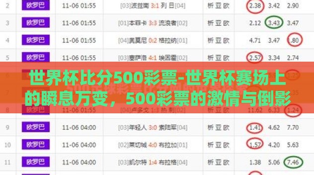 世界杯比分500彩票-世界杯赛场上的瞬息万变,500彩票的激情与倒影 世界杯比分500彩票-世界杯赛场上的瞬息万变,500彩票的激情与倒影