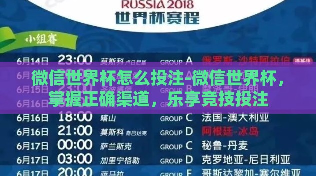 微信世界杯怎么投注-微信世界杯，掌握正确渠道，乐享竞技投注