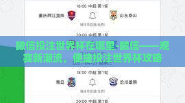 微信投注世界杯在哪里-微信——观赛新潮流，便捷投注世界杯攻略