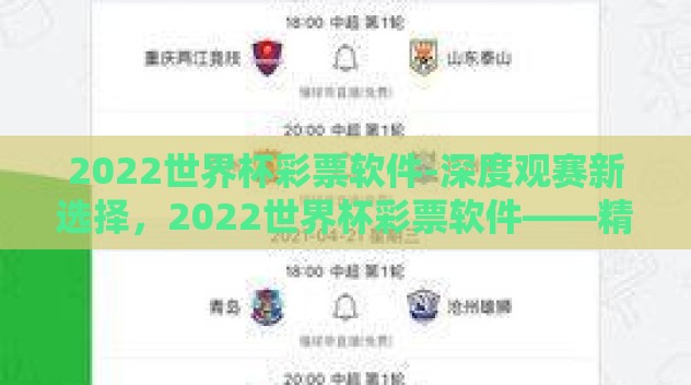 2022世界杯彩票软件-深度观赛新选择，2022世界杯彩票软件——精准玩法，乐趣升级
