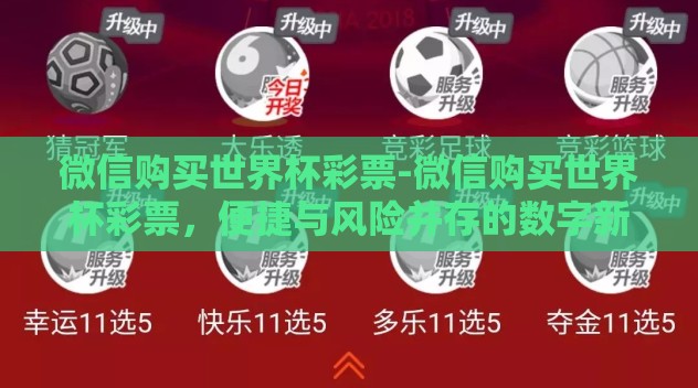 微信购买世界杯彩票-微信购买世界杯彩票,便捷与风险并存的数字新体验 微信购买世界杯彩票-微信购买世界杯彩票,便捷与风险并存的数字新体验