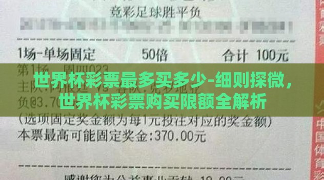 世界杯彩票最多买多少-细则探微，世界杯彩票购买限额全解析