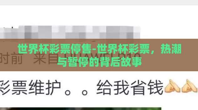 世界杯彩票停售-世界杯彩票，热潮与暂停的背后故事