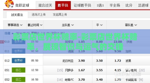 彩票店世界杯赔率-彩票店世界杯赔率，展现智识与运气的交锋