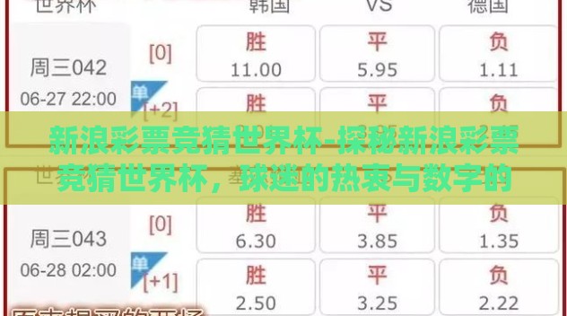 新浪彩票竞猜世界杯-探秘新浪彩票竞猜世界杯,球迷的热衷与数字的碰撞 新浪彩票竞猜世界杯-探秘新浪彩票竞猜世界杯,球迷的热衷与数字的碰撞
