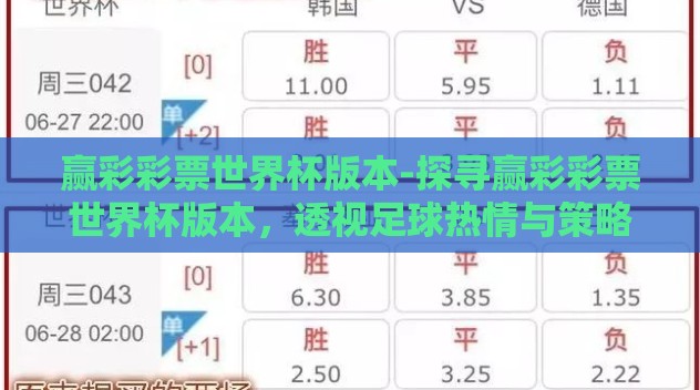 赢彩彩票世界杯版本-探寻赢彩彩票世界杯版本,透视足球热情与策略并进的世界 赢彩彩票世界杯版本-探寻赢彩彩票世界杯版本,透视足球热情与策略并进的世界